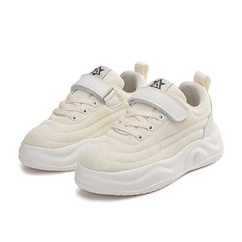 Sneaker Kinder Mädchen Sportschuhe Jungen Lässig Laufschuhe Atmungsaktiv Turnschuhe Mesh Road Running Schuhe Leicht Kinderschuhe Hallenschuhe Straßenlaufschuhe Trainerschuhe (Z1A-Beige, 31.5) von Generic
