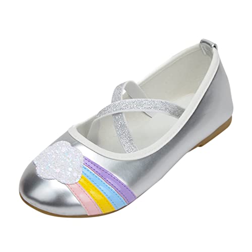 Sneaker Schuhe Kinder Mädchen mit Pailletten Bowknot Mädchen Tanzschuhe Baiyun Rainbow Flache Schuhe Hochzeitschuhe (Silver, 28.5 Little Child) von Generic