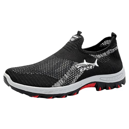Sneaker Slip On Herren Schwarz, Atmungsaktiv Mesh Freizeitschuhe Sportschuhe, Leichte Turnschuhe Extra Weit, Laufschuhe Mit Guter Dämpfung, Joggingschuhe rutschfest Komfort von Generic