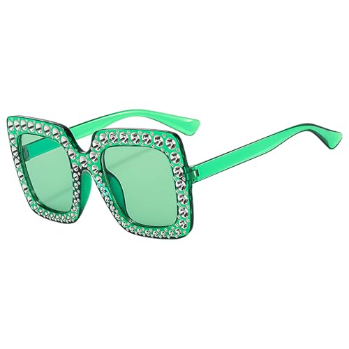 Sninestone Sonnenbrillen Women - Glitter -Töne, Funkelgläser | Übergroße quadratische Rahmen trendy, glamouröse Kristalle verschönert, einzigartig chic wackelige Brillenzubehör ideal, green, verwijzen von Generic