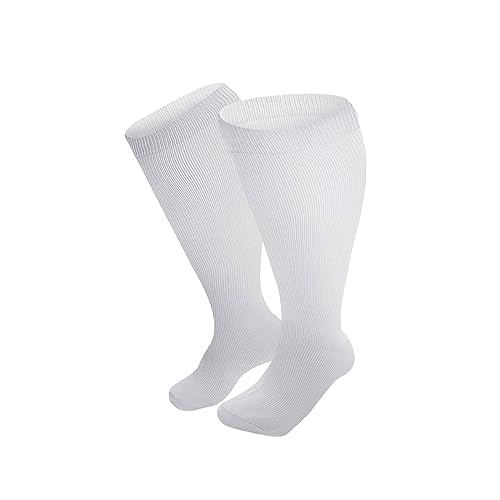 Socken 45 Herren in Übergröße für Damen und Herren, kniehohe Stützstrümpfe mit breiter Wade Strümpfe Damen (White, XXXXL) von Generic