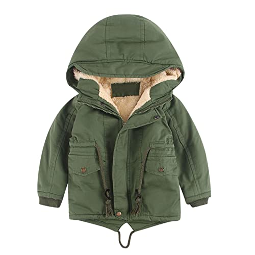 Softshell Jacke für Kinder Fleece gefüttert mit Kapuze Softshelljacke Jungen Mädchen Übergangsjacke solide Kapuzenjacke Kleinkind winddicht verdicken warm Outwear Baby (Army Green, 4-5 Years) von Generic