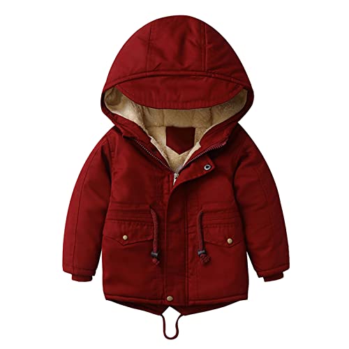 Softshell Jacke für Kinder Fleece gefüttert mit Kapuze Softshelljacke Jungen Mädchen Übergangsjacke solide Kapuzenjacke Kleinkind winddicht verdicken warm Outwear Baby (Wine, 4-5 Years) von Generic