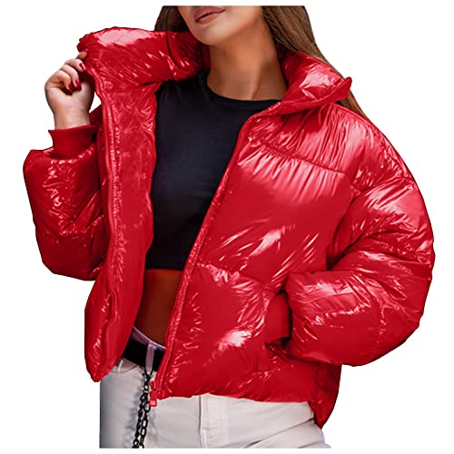 Softshelljacke Damen - Damen Winter Shiny Stehkragen Outwear Plus Size Einfarbig Mantel Langarm Reißverschlusstasche Mantel Warme Jacke Lange Mantel Sommer Damen von Generic