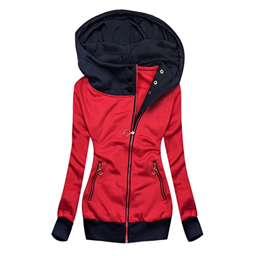 Softshelljacke Damen Winterjacken für Parka Übergangsjacke Lang Sweatjacke mit Kapuze Kapuzenjacke Leicht Herbstjacke Steppjacke Fahrradjacke Jacke Elegant Outdoorjacke Lange Motorradjacke Rot M von Generic