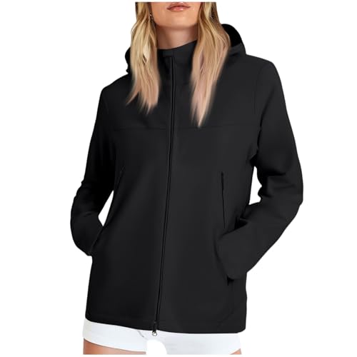 Softshelljacke für Damen Winddichte Regenjacke Damen Übergangsjacke Softshell Wasserdicht Atmungsaktiv Dünne Kapuzenjacke für Laufen und Wandern M A Black von Generic