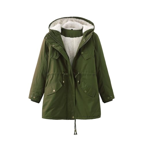 Solid Color Knitted Pullover Button Top Hoodie Gepolsterte Winterjacke für Damen mit flauschigem Kragen, lockerer Wintermantel Winter Jacken Mantel Damen (Green, XXXXL) von Generic