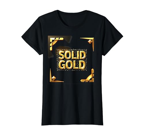 Solide Gold Jungen Luxe Shimmer Statement Sparkle Bling T-Shirt, Damen, Schwarz, XS von Generic