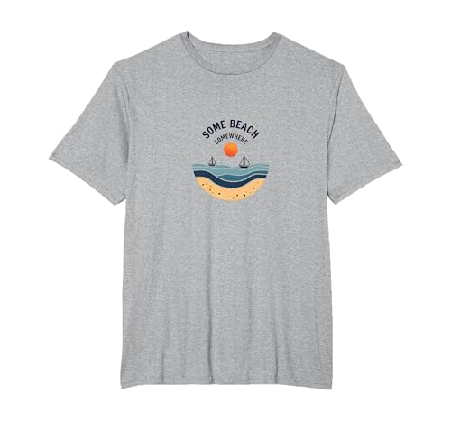 Some Beach Somewhere Coastal Sunset Segelboot T-Shirt, Herren Große Größen, Grau Meliert, 3X Tall von Generic