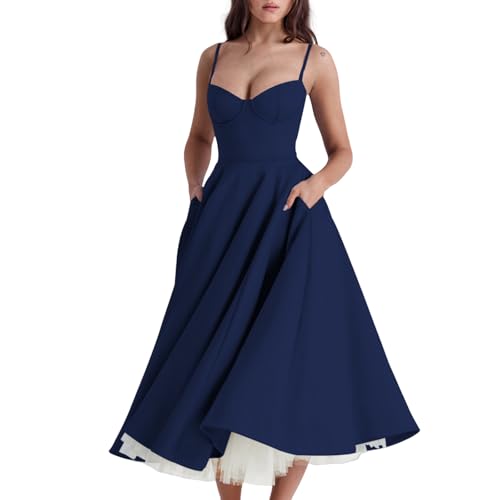 Sommer Ärmellos V-Ausschnitt Tank Kleid, Damen A-Linien Wickel Cocktail Kleider mit Taschen von Generic
