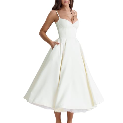 Sommer Ärmellos V-Ausschnitt Tank Kleid, Damen A-Linien Wickel Cocktail Kleider mit Taschen von Generic