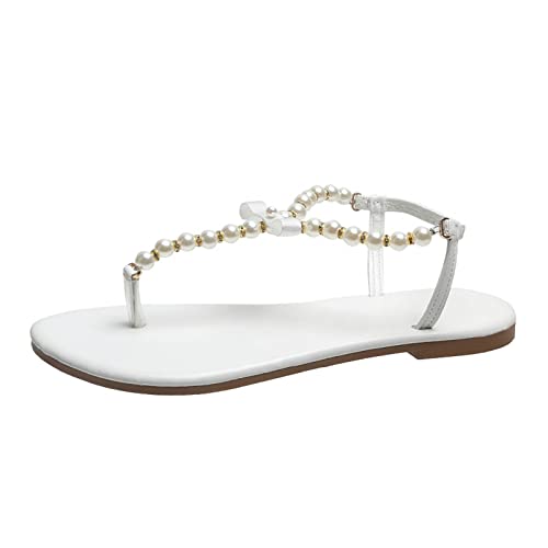 Sommer Band Perle Flip Flops äußere Flache lässige Sandalen Damenschuhe Gelb Sommer Band Perle Flip Flops äußere Flache lässige Sandalen Damenschuhe Gelb von Generic