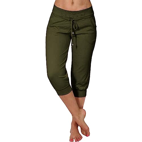 Sommer Casual Gestellte Elastische Hosen Für Frauen Mode Lässige Mode Shorts Hosen Feste Ppants Hose Damen Elegant Winter (new2-Green, XXL) von Generic