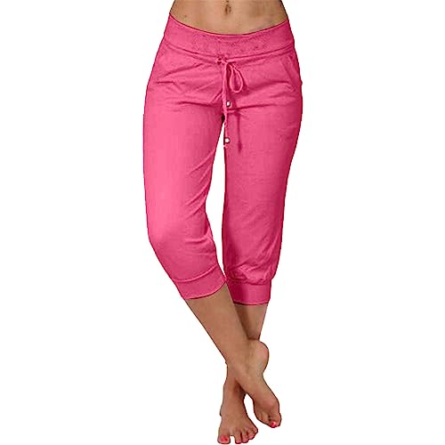 Sommer Casual Gestellte Elastische Hosen Für Frauen Mode Lässige Mode Shorts Hosen Feste Ppants Hose Damen Elegant Winter (new2-Hot Pink, XL) von Generic