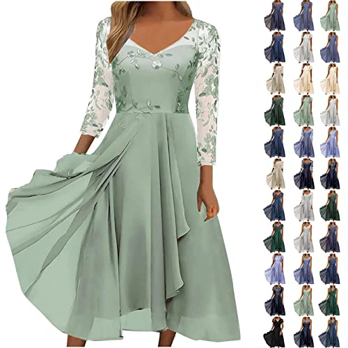 Sommer Damen Kleider Knielang Sommerkleid Einfarbig Cocktailkleid Hohe Taille Swing Brautkleid Elegant A-Line Kleider Chiffon Kleid Dirndl Damen Green-8,3XL,Kleid 2023 von Generic