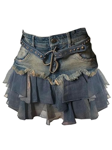 Sommer Damen Koreanische Mode Gaze Patchwork Mini Jeansrock -Blau-L Sommer Damen Koreanische Mode Gaze Patchwork Mini Jeansrock -Blau-L von Generic
