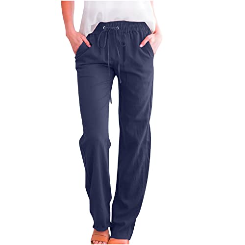 Sommer Damen Leinenhose Straight Bein Freizeithose Baumwolle Leinen Strandhose Musselin Einfarbig Stoffhose mit Kordelzug Taschen Jogginghose Gerade Geschnitten Laufhosen Flowy Wanderhose Sommer Damen Leinenhose Straight Bein Freizeithose Baumwolle Leinen Strandhose Musselin Einfarbig Stoffhose mit Kordelzug Taschen Jogginghose Gerade Geschnitten Laufhosen Flowy Wanderhose von Generic