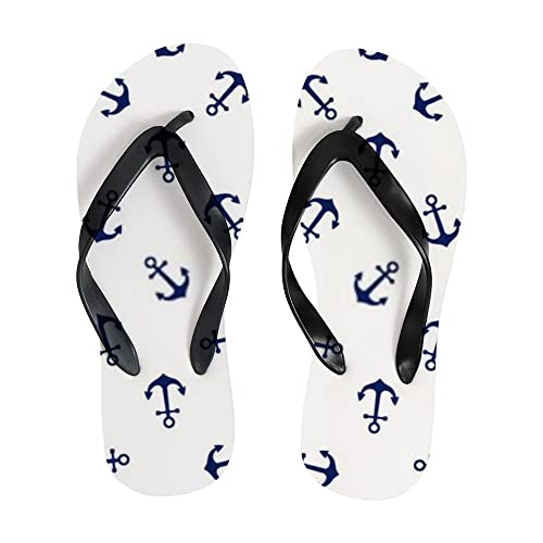 Sommer Flip Flops Anker Nautisch Weiß Strand Tanga Sandalen Bequeme Leichte Flache Slider Hausschuhe für Indoor Outdoor, Anker nautisches Weiß, Small von Generic