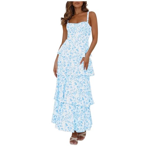 Sommer Floral Rückenfreies Kleid Für Frauen Sexy Süße Party Mit Urlaub Lederrock Blau (Blue, L) von Generic