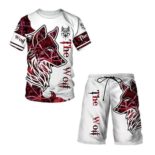 Sommer Herren 3D Löwe Tiger Druck T-Shirt + Shorts Anzug O-Ausschnitt Trainingsanzug 2-teiliges Set Herren Sportbekleidung Große Größe, Xrd0217, L von Generic