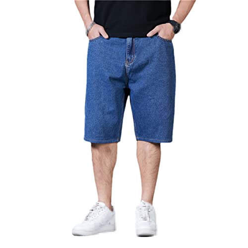 Sommer Herren Denim Shorts Klassisch Baggy Gerade Blau Kurze Jeans Casual Knielang Kurze Hose Plus Size, dunkelblau, 32W von Generic