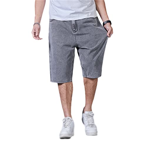 Sommer Herren Denim Shorts Klassisch Baggy Gerade Blau Kurze Jeans Casual Knielang Kurze Hose Plus Size, grau, 42W von Generic