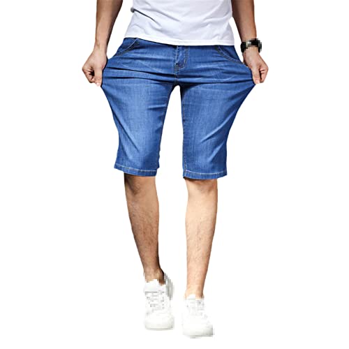 Sommer Herren Denim Shorts Mode Business Elastisch Slim Kurze Jeans, hellblau, 36W von Generic