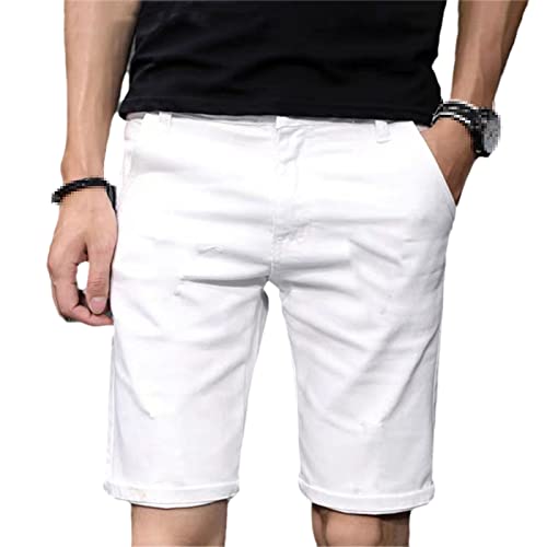 Sommer Herren Weiß Ripped Denim Shorts Casual Jeans Plus Size Boys Elastic Black Denim Shorts, weiß, 34W von Generic