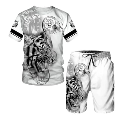Sommer Herren und Damen 3D Animal Print Rundhals Set Tiger Shorts mit kurzen Ärmeln (9,3XL) von Generic