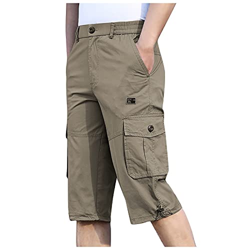 Sommer Herrenshorts Herren Check 3/4 Cargo Shorts Kurze Denim Stretch Hose Regular Slim Leichte Stretch-Shorts mit Gummizug Vintage Cargohose Chicago Short Jeans Sport Kurze Hosen (Green, XXXXL) von Generic