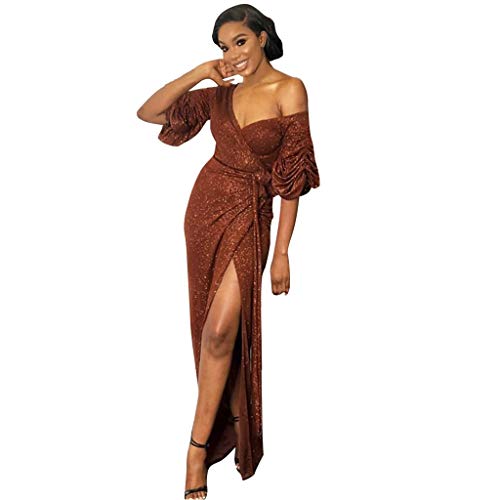 Sommer Kurzarm V-Ausschnitt Pailletten Split Kleid Abendkleid Sexy von Generic