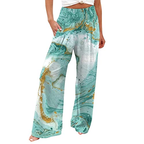 Sommer Leinenhose Damen Leichte Weite Hose Boho Sommerhose Hohe Taille Bequem Stoffhose Casual Einfarbig Freizeithose Baumwolle Leinen Palazzo Hosen mit Taschen Sporthose Frauen von Generic