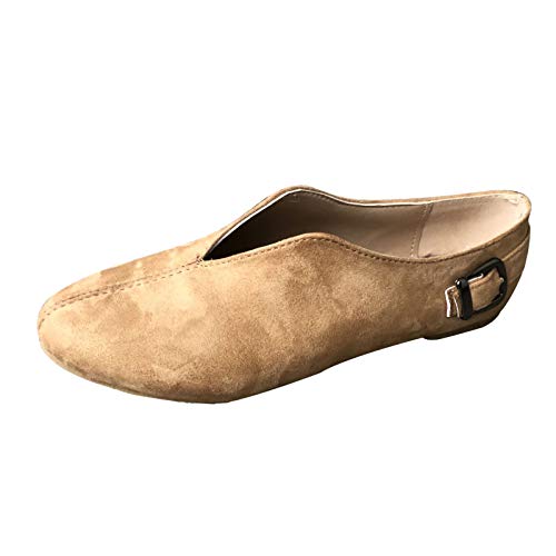 Sommer Loafers Damen Freizeitschuhe mit Schnalle Spitze Zehen Design Bequeme Flache Schuhe für Frauen (Khaki, 41) von Generic