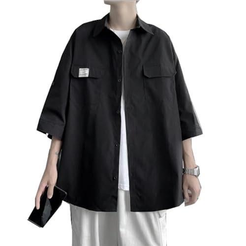 Sommer Neue Große Größe Casual Koreanischen Stil Baggy Kurzarm Shirts Lose Hip Hop Shirts Große Größe Tops für Männer -Schwarz-M von Generic