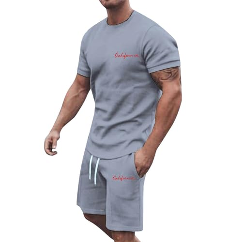 Sommer Outfit Herren 2 Teiler Trainingsanzug mit Aufdruck Palme Zweiteiler Sportanzug Kurze Hosen + T Shirt Set Kurzarm Jogginganzug Freizeitanzug Casual Outfit Tracksuit Sport Set Komfortabel von Generic