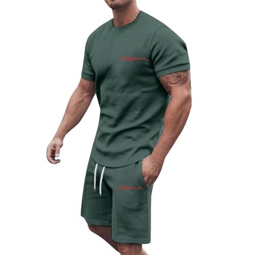 Sommer Outfit Herren 2 Teiler Trainingsanzug mit Aufdruck Palme Zweiteiler Sportanzug Kurze Hosen + T Shirt Set Kurzarm Jogginganzug Freizeitanzug Casual Outfit Tracksuit Sport Set Komfortabel von Generic
