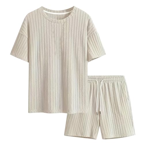 Sommer Outfit Herren Einfrabige Locker Shorts Und Tshirt Set Trainingsanzug Mode Freizeitanzug T Shirt Kurz Hose Zweiteiler Sommer Atmungsaktiv Jogginganzug Sportanzug Kleidung von Generic