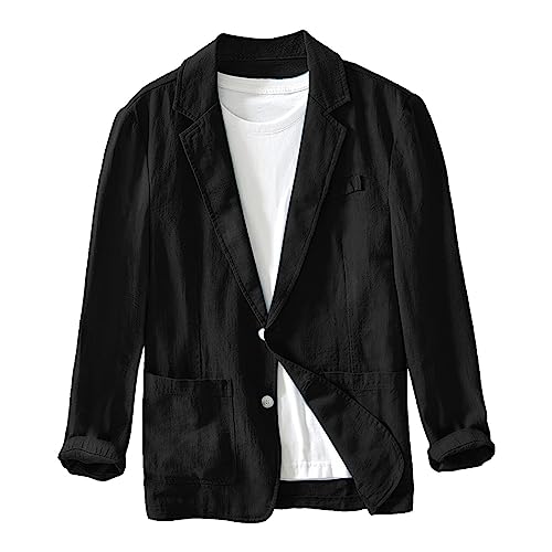 Sommer Sakko Herren Leinen Leicht Sportlich Sportsakko Blazer Herren Sommer Große Größen Sakkos für Herren EIN-Knopf Business Anzug Jacken Sport Mantel Stilvolle Alltagsanzüge Anzugjacke von Generic