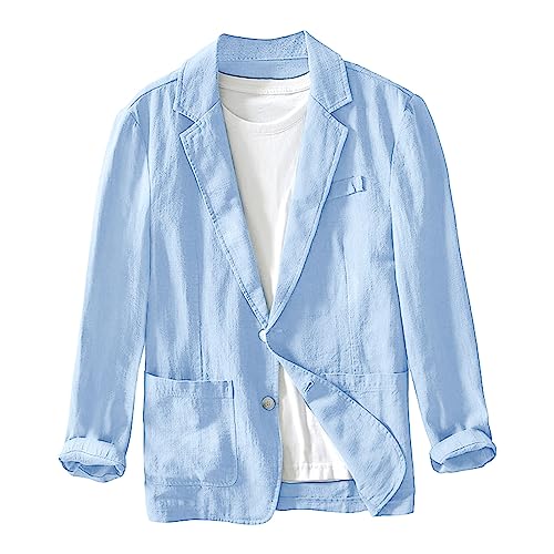 Sommer Sakko Herren Leinen Leicht Sportlich Sportsakko Blazer Herren Sommer Große Größen Sakkos für Herren EIN-Knopf Business Anzug Jacken Sport Mantel Stilvolle Alltagsanzüge Anzugjacke von Generic