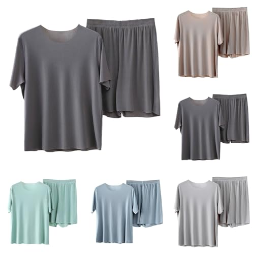 Sommer Schlafanzug Damen Große Größen - Couple Pyjama Set Hosen Zweiteiliger Nachtwäsche Leicht Hausanzug Kurzarm Schlafshirt Elastische Taille Hosen Dünne Freizeitanzug Pyjamaset Lounge Sets von Generic