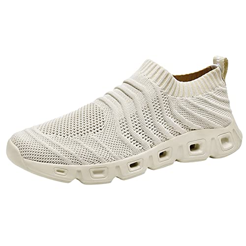 Sommer Sneaker Walkingschuhe Herren Sportschuhe Herren Sportschuhe Frühling und Sommer Modisches Muster Atmungsaktives Mesh Bequeme Leichte Lässige Laufschuhe (Beige, 44) von Generic