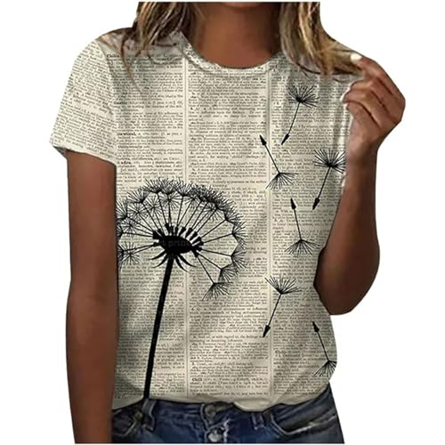 Sommer T-Shirt Damen Basic T Shirt Bedrucken Rundhalsausschnitt Weiß Oberteile Baumwolle Casual Damen Locker Kurzarm Bluse Tops Sportshirt Shirts Damen Sommer Elegant von Generic