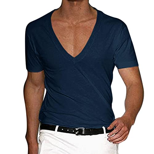 Sommer T-Shirt Herren Mit Extra Tiefem V-Ausschnitt Slimfit, Einfarbiges Sommerhemd Kurzarm Regular Fit M-3xl von Generic