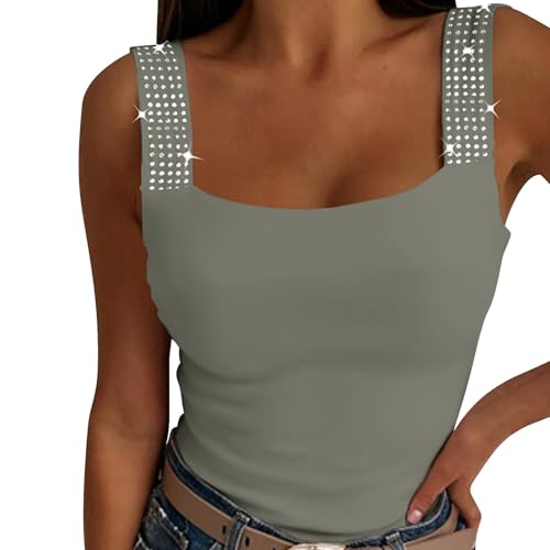Sommer Tops Teenager Mädchen, Damen Tank Top Sommer Ärmellose Tshirt Tanktop Mit Strasssteinen Ärmellose Pailletten Shirt Glitzer Spaghetti T Shirt Unterhemden Blusentop Y2K Sommerblusen von Generic