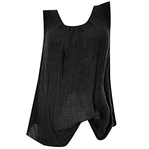 Sommer-Tops für Damen, Baumwollleinen, ärmellos, Baggy-T-Shirt, Weste, Bluse, Tank-Top, Übergröße, Damenhemden und Blusen, Schwarz , 44 von Generic