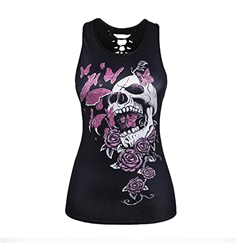 Sommer U-Ausschnitt Tailliertes Racerback Blusen Frau Grosse GröSsen Sanft Strand Blusentop Lässig Sleeveless Totenkopf Damen-Westen Frauen von Generic