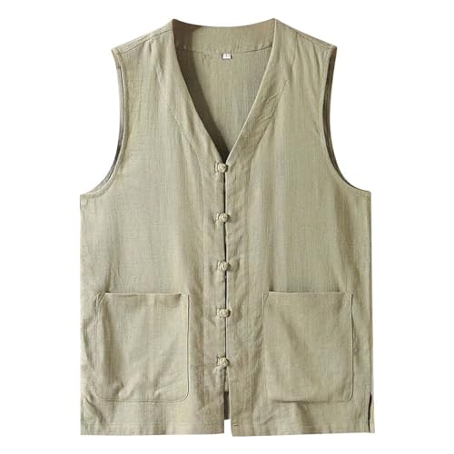 Sommer dünne Herren Weste Baumwolle Leinen Weste V-Ausschnitt große Größe Leinen Jacke Tang Anzug Y Back Tank Top (Green, XXXXXL) von Generic
