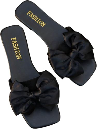 Sommer sandalen damen Elegant Sandalette mit Schleife PU Leder Outdoorsandals Strandurlaub freizeitsandale (Schwarz,35) von Generic