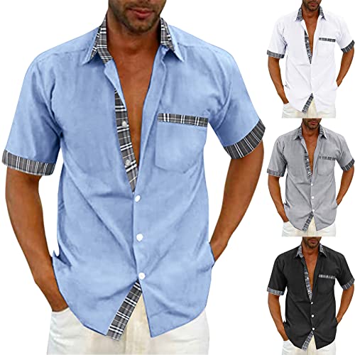 Sommerhemd Herren Leicht Druckknöpfe Stehkragen Comfort Freizeithemd Herrenhemd Baumwolle Stretch Kurzarmhemd Leinenhemd Modern Luftig Hemd Sommerhemd von Generic