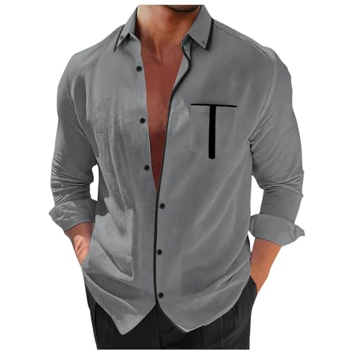Sommerhemd Herren Mode Langarm Kläppchenkragen Freizeithemd Elegant Einfarbig Business-Hemd Mit T Drucken Brusttasche Und Knopfleiste Locker Schlichter Casual Hemd von Generic